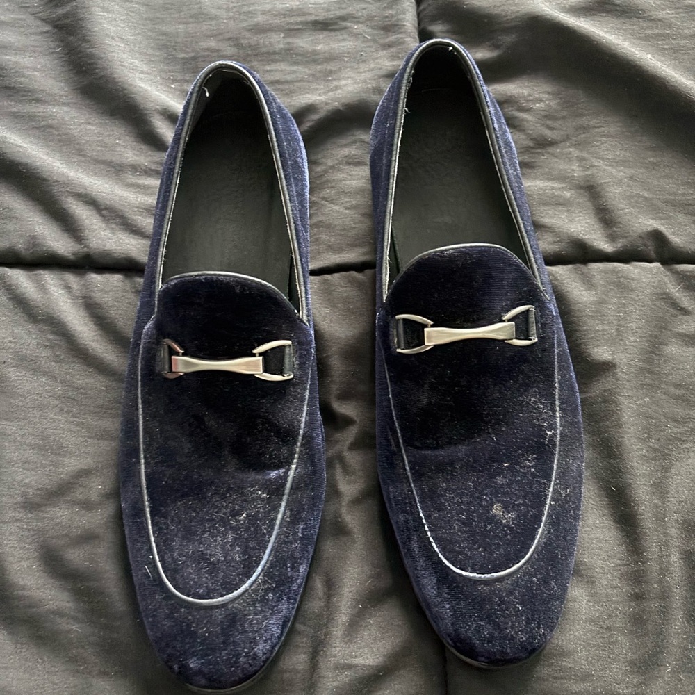 Saks Fifth Avenue Blue and Silver Loafers Slip-Ons